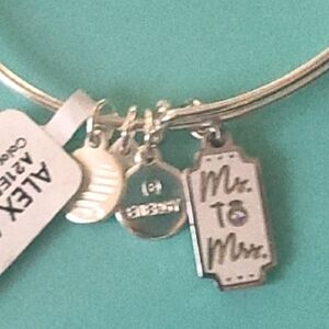 ALEX AND ANI Mr and Mrs Silver Charm Bangle Bravelet #A46